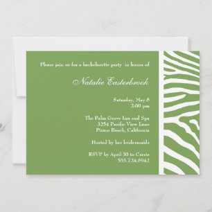 Sage Green Zebra Bachelorette Party Invitation Kaart