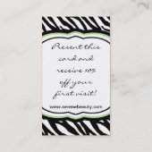 Sage Green Zebra Spa Hot Stones Visitekaartje (Achterkant)