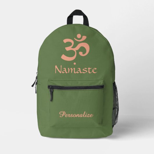 Sage Green Zen Design met Namaste & Naam Bedrukte Rugzak (Voorkant)