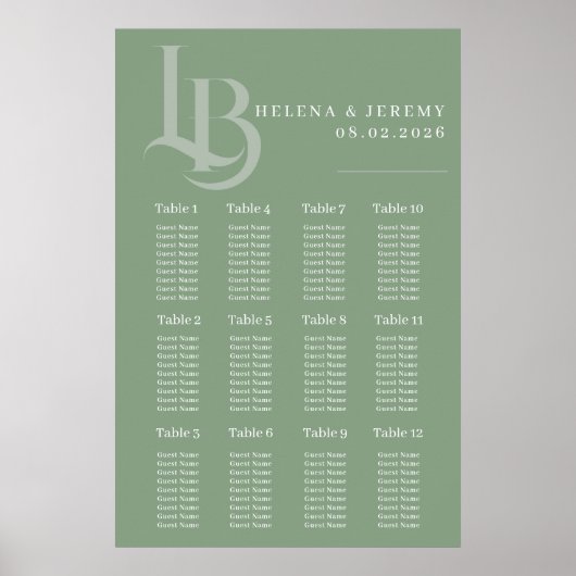 Sage Green Zitplaatskaart | botanische meetkunde Poster (Voorkant)