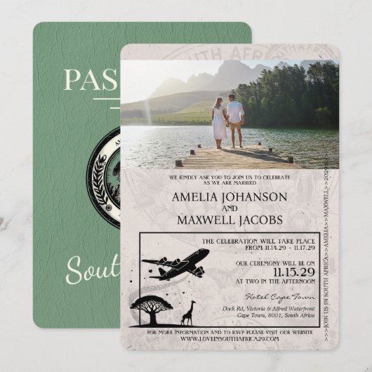 Sage Green Zuid-Afrika Passport Wedding Kaart (Voorkant / Achterkant)