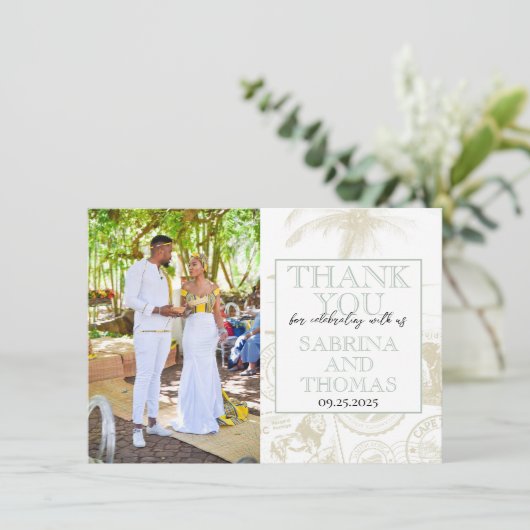 Sage Green Zuid-Afrika trouwfoto dank u Bedankkaart (Staand voorkant)