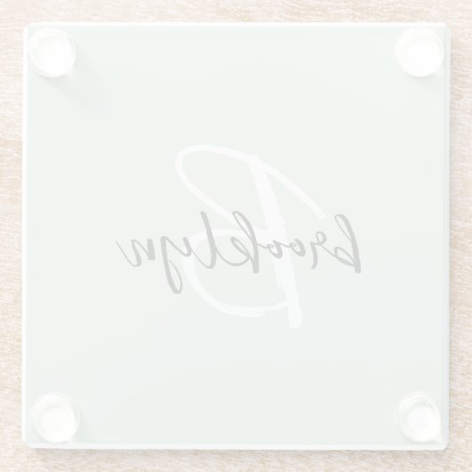 Sage Green Zwart-wit Script Monogram Glazen Onderzetter (Achterkant)