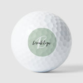 Sage Green Zwart-wit Script Monogram Golfballen (Voorkant)