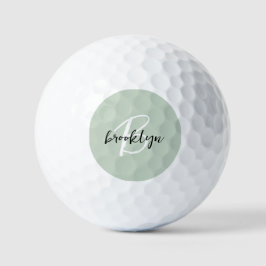 Sage Green Zwart-wit Script Monogram Golfballen