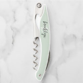 Sage Green Zwart-wit Script Monogram Kurkentrekker (Voorkant)