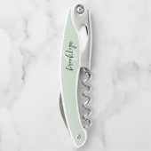 Sage Green Zwart-wit Script Monogram Kurkentrekker (Achterkant)