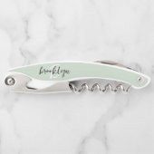 Sage Green Zwart-wit Script Monogram Kurkentrekker (Voorkant)