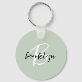 Sage Green Zwart-wit Script Monogram Sleutelhanger