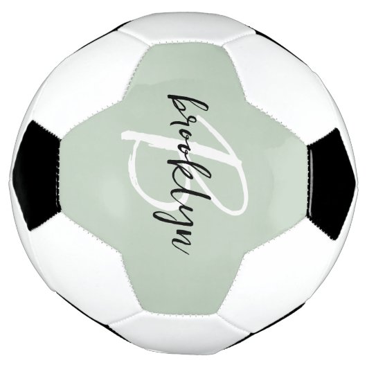 Sage Green Zwart-wit Script Monogram Voetbal (Gedraaid)