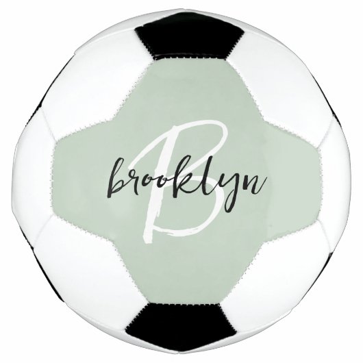 Sage Green Zwart-wit Script Monogram Voetbal (Voorkant)