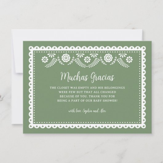 Sage GreenCielito Lindo Baby shower Muchas Gracias Bedankkaart (Voorkant)