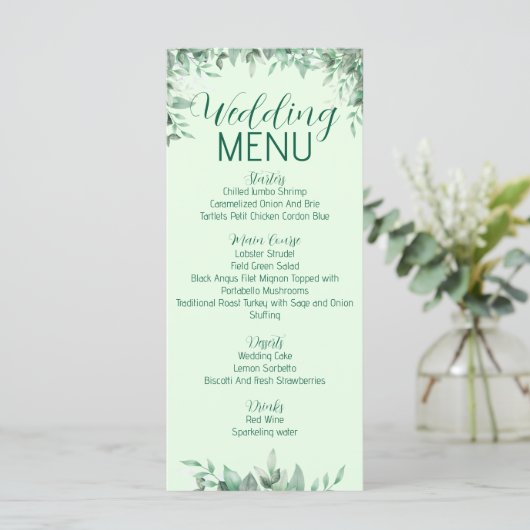 Sage Greenery bladeren Bruiloft Menu (Staand voorkant)