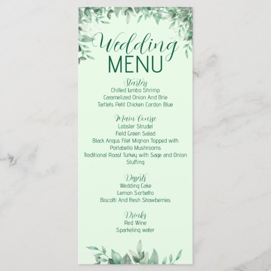 Sage Greenery bladeren Bruiloft Menu (Voorkant)