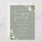Sage Greenery Bloemen QR Code Trouwavond Party Kaart (Voorkant)