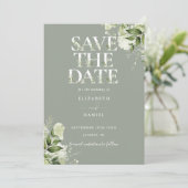 Sage Greenery Bloemen Typografie Fotobruiloft Save The Date (Staand voorkant)