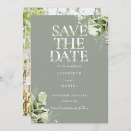 Sage Greenery Bloemen Typografie Fotobruiloft Save The Date