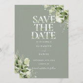 Sage Greenery Bloemen Typografie QR Code Huwelijk Save The Date (Voorkant / Achterkant)
