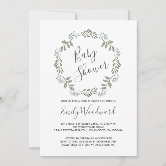 Sage Greenery Botanical WreatBaby shower Kaart (Voorkant)