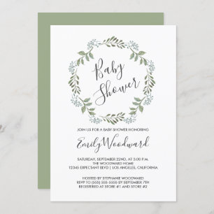 Sage Greenery Botanical WreatBaby shower Kaart