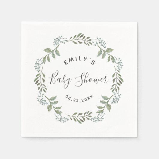 Sage Greenery Botanical WreatBaby shower Servet (Voorkant)