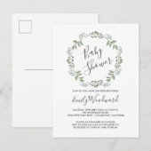 Sage Greenery Botanical WreatBaby shower Uitnodiging Briefkaart (Voorkant / Achterkant)