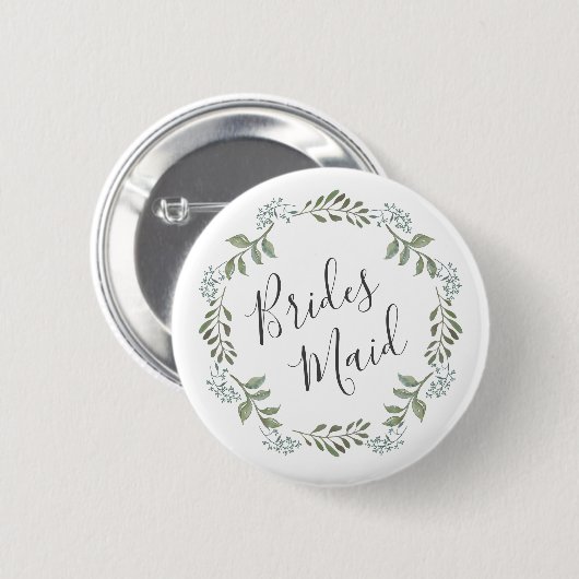 Sage Greenery Botanical Wreatbridesmaid Ronde Button 5,7 Cm (Voorkant /achterkant)
