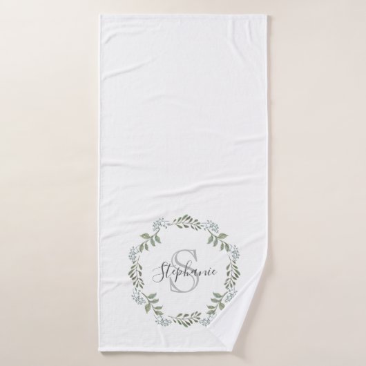 Sage Greenery Botanical Wreath Monogram Badhanddoek (Badhanddoek)