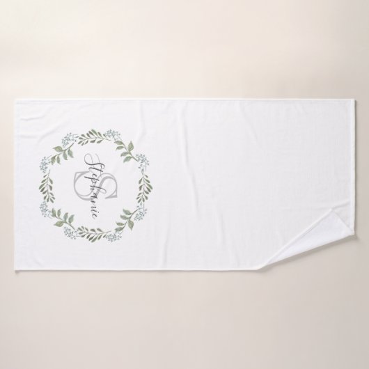 Sage Greenery Botanical Wreath Monogram Badhanddoek (Badhanddoek)