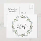 Sage Greenery Botanical Wreath Wedding RSVP Uitnodiging Briefkaart (Voorkant / Achterkant)
