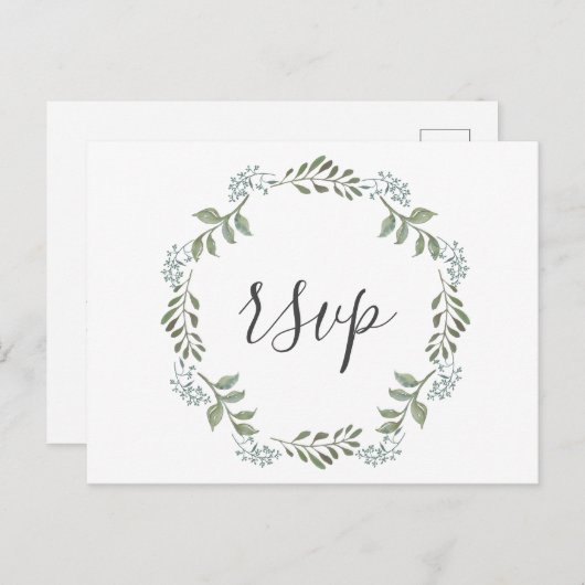 Sage Greenery Botanical Wreath Wedding RSVP Uitnodiging Briefkaart (Voorkant / Achterkant)