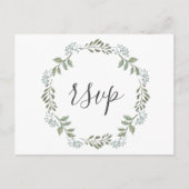 Sage Greenery Botanical Wreath Wedding RSVP Uitnodiging Briefkaart (Voorkant)