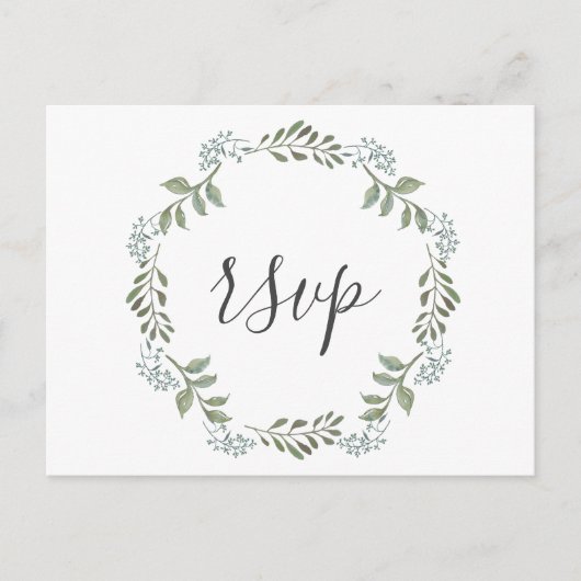 Sage Greenery Botanical Wreath Wedding RSVP Uitnodiging Briefkaart (Voorkant)