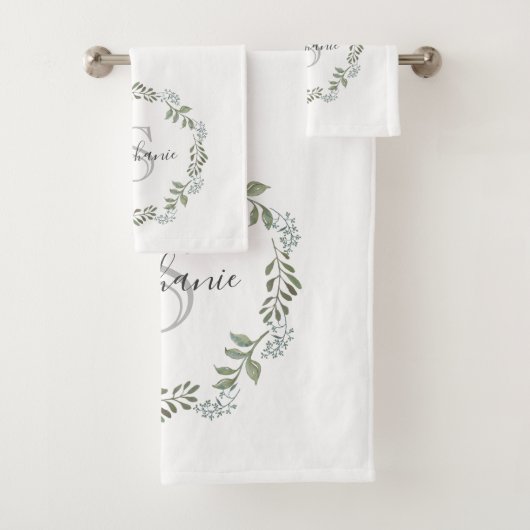 Sage Greenery Botanical Wreatmonogram Bad Handdoek (Insitu)