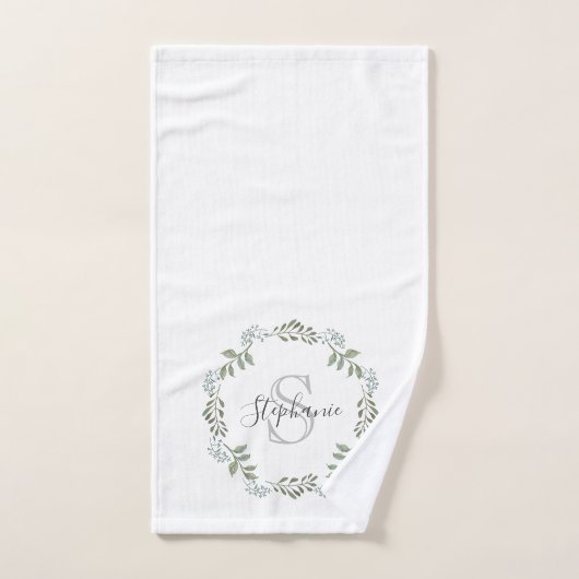 Sage Greenery Botanical Wreatmonogram Bad Handdoek (Handdoek)