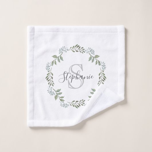 Sage Greenery Botanical Wreatmonogram Bad Handdoek (Wasdoekje)