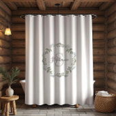 Sage Greenery Botanical Wreatmonogram Douchegordijn