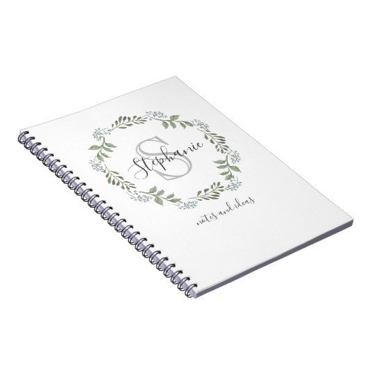 Sage Greenery Botanical Wreatmonogram Notitieboek (Rechterzijde)