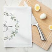 Sage Greenery Botanical Wreatmonogram Theedoek (Quarter Fold)