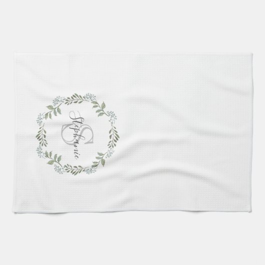 Sage Greenery Botanical Wreatmonogram Theedoek (Horizontaal)