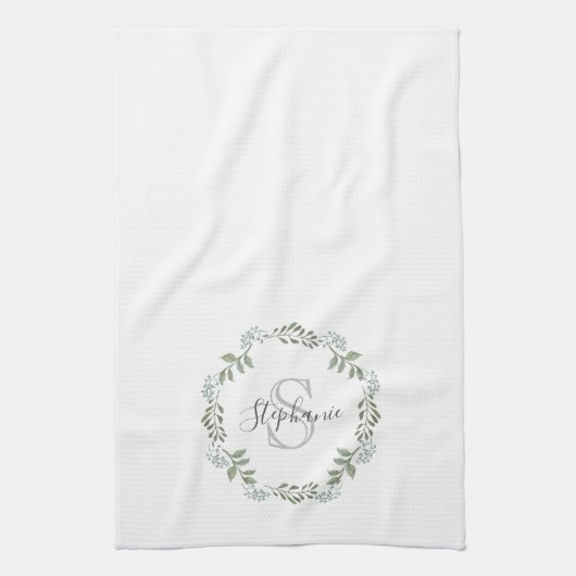 Sage Greenery Botanical Wreatmonogram Theedoek (Verticaal)