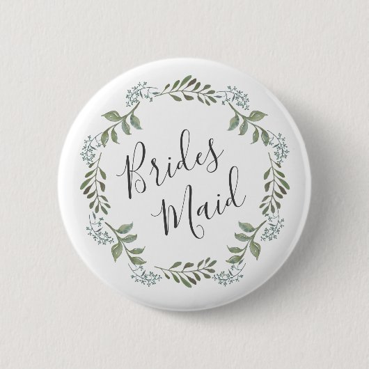 Sage Greenery Botanische Krans Bruidsmeisje Ronde Button 5,7 Cm (Voorkant)