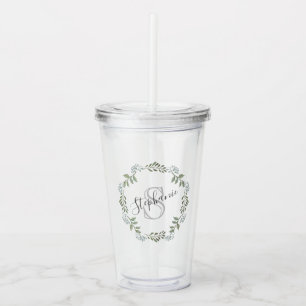 Sage Greenery Botanische Krans Monogram Acryl Drinkbeker