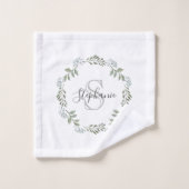 Sage Greenery Botanische Krans Monogram Bad Handdoek (Wasdoekje)