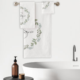 Sage Greenery Botanische Krans Monogram Bad Handdoek