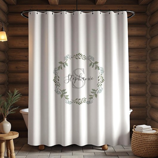 Sage Greenery Botanische Krans Monogram Douchegordijn