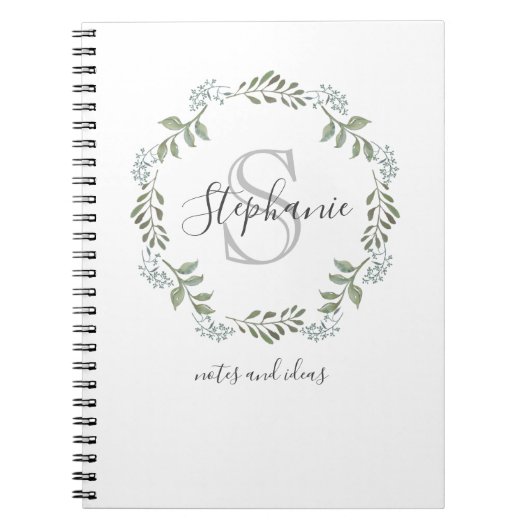 Sage Greenery Botanische Krans Monogram Notitieboek (Voorkant)