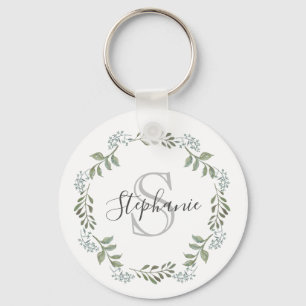Sage Greenery Botanische Krans Monogram Sleutelhan Sleutelhanger