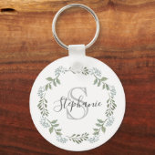 Sage Greenery Botanische Krans Monogram Sleutelhan Sleutelhanger (Voorkant)