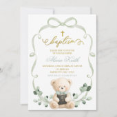 Sage Greenery Bow Coquette Bear Baptism Kaart (Voorkant)